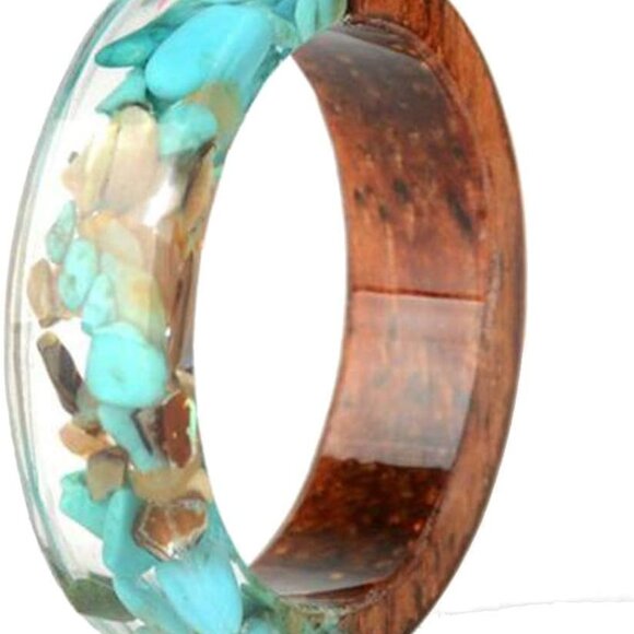 Other - 8mm Transparent Acrylic Resin Wood Ocean Style Wedding Band Anniversary Ring
